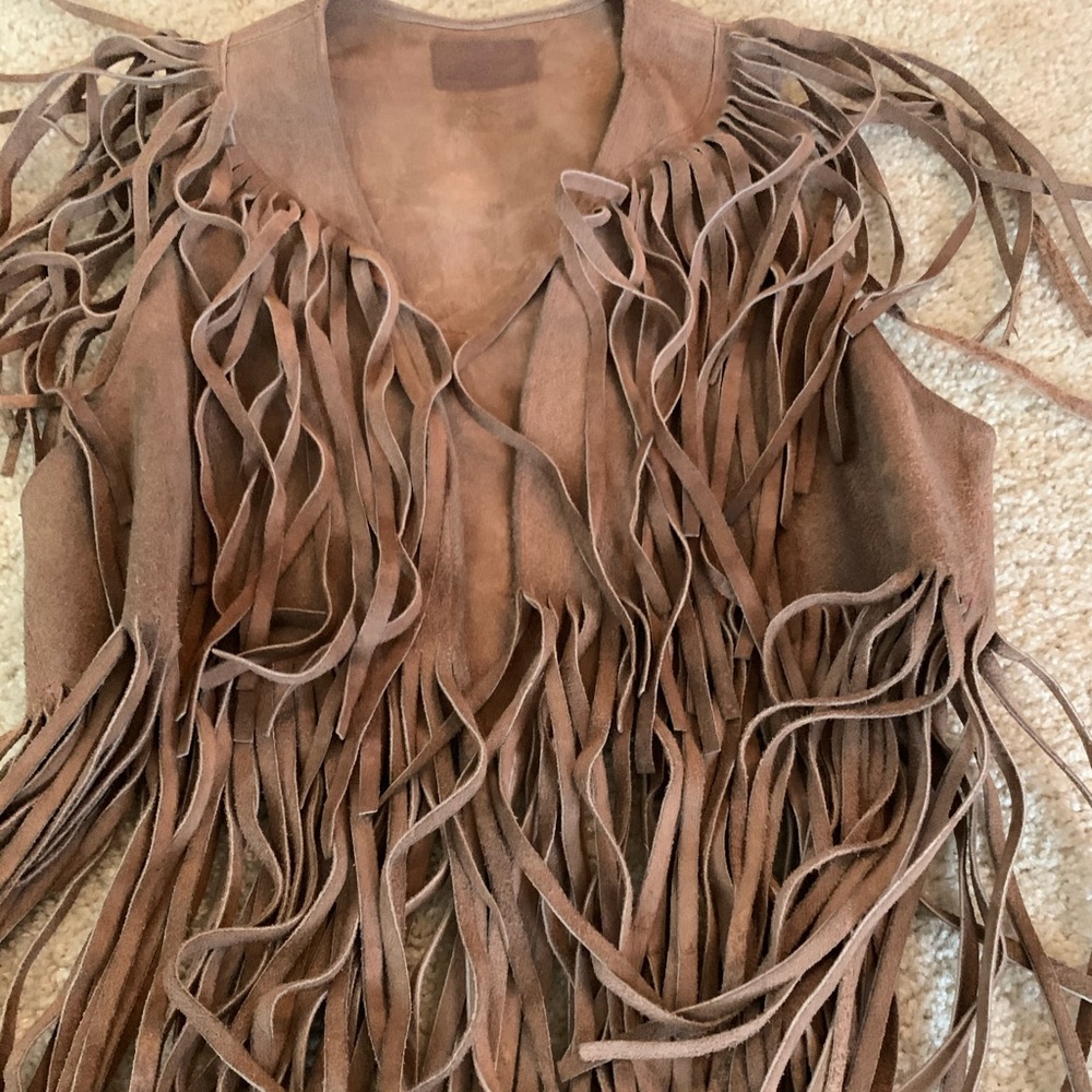 Vintage leather suede fringe vest